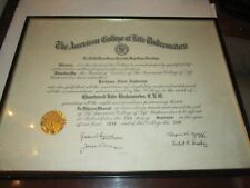 1959 THE AMERICAN COLLEGE OF LIFE UNDERWRITERS CERTIFICATE - C. L. U. FRAMED picture