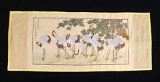 Embroidered Chinese Panel Art Vtg Red Crowned Crane Large MCM Longevity 1958 picture