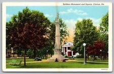Soldiers Monument Square Clarion Pennsylvania Cannons Statue Vintage Postcard picture