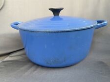 Vintage Le Creuset Blue Cast Iron Stock Pot w/ Lid #22 9’’ Wide By4’’tall picture