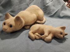 Made in England adorable set 2 bisque concrete sculpted cat/kitten w blue eyes picture