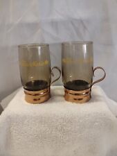 🔥 Vintage 1970's Tia Maria Smoked Glass Liqueur Glasses with Copper Handles picture