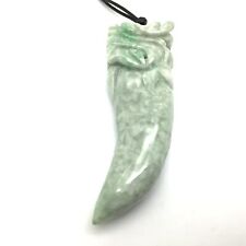 Jade Dragon Tooth Pendant Burma Green Jadeite Jade Carved Necklace #4 picture