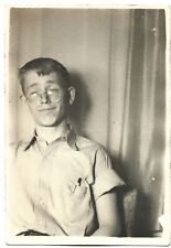 Vintage 1950s Funny Photo of Boy Wearing Glasses on Tip of Nose Makes Silly Face picture