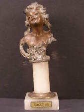 19c Art Nouveau Bronze Marble Girl Bust Statue Sculpture Bacchus Figure Pedestal picture