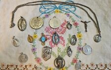 Vintage Group Lot Of Religious Medals, Crucifix & Necklace 15 Medals 1 Necklace picture