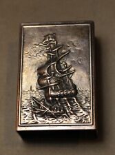 Fine Antique Dutch Silver Plate Match Box Cover Repoussé with Sailing Ship c1915 picture