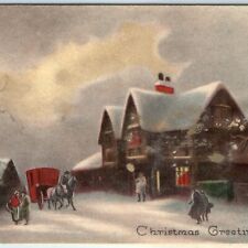 c1910s Colorful House Horse Carriage Winter Christmas Greetings Card Folding 5A picture