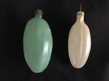 LOT OF 2 ANTIQUE VINTAGE RUSSIAN GLASS CHRISTMAS ORNAMENTS PICKLES picture