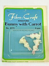  Vintage Dollhouse Miniature Fibre Craft Bunny Rabbits Carrot Tiny 1