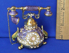 VTG Telephone Trinket Box Hinged Enamel Hand made Jewelry Purple Signed Sorrele picture