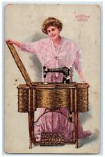 c1910's Woman The Free Sewing Machine Advertising Posted Antique Postcard picture