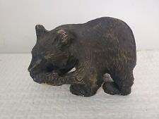 J24) Vintage Japanese Carved Black Forest Wooden Bear with Salmon Fish Figuring picture