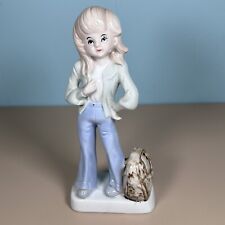 Vintage Ceramic 1970's Young Lady Flared Jeans Bag Figurine 8” picture