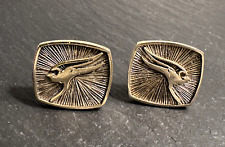 VINTAGE GOLD TONE QANTAS CUFFLINKS WITH KANGAROO LOGO BY FINECRAFT D140 picture