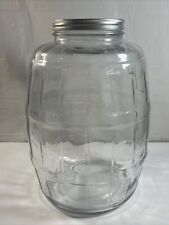 Large Vintage Clear Glass Pickle Jar Keg Barrel Style With Metal Lid 13