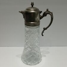 Godinger Italy Lead Crystal Wine Water Pitcher w Silver Plate Lid Handle Vintage picture