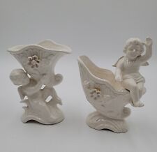 Vintage Pair Of NAPCO Porcelain Cerub Angel Vase Planter 5