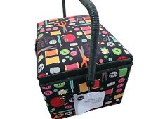 Sewing Basket Box Large Colorful Fabric Wood  Brand New With Tags NWT picture