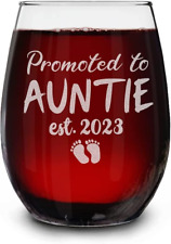 shop4ever® Promoted To Auntie Est 2023 Engraved Stemless Wine Glass Clear  picture