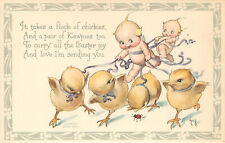 Gibson Art Postcard Rose O'Neill S/A Kewpie Easter Flock Of Chickens & Beetle picture