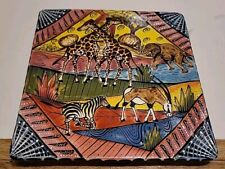 PENZO ZIMBABWE Hand Painted Square Plate Signed Mpoka 2007 Animal Safari picture