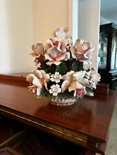 VTG CAPODIMONTE ROSES Porcelain Lg FLOWER Sculpture Centerpiece RARE MCM picture