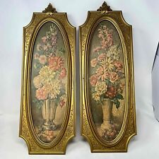 Syroco MCM Gold Ornate Framed Pictures Floral Signed Cecil Rubino 1964 Vintage  picture