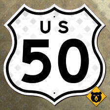 US route 50 highway marker sign Sacramento California diecut shield 24x24 1957 picture
