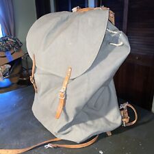 Swiss Army Backpack Rucksack Vtg Triple Crown Military Leather Canvas Green 18” picture