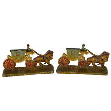 Antique Hubley Cast Iron Bookends Pair Horse and Carriage No 379 Art Line 1920s picture