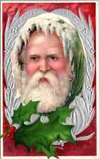 Rare~Full Face ~Santa Claus with Holly ~Antique Embossed~Christmas Postcard~k482 picture