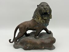Vintage Lion Figure Bronze and Brass Toned Metal Weighted Base picture
