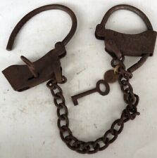 Antique Prison Handcuffs Iron Rust Adjustable Cuffs with Chain & Key picture