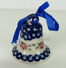 ❤Boleslawiec Polish Pottery Christmas Bell Ornament Poinsettia Hand Crafted 2.5