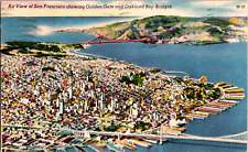 C. 1940's Aerial View City of San Francisco Golden Gate Bay Bridge  CA Postcard  picture