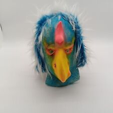 VINTAGE LATEX RUBBER Front WEIRD CHICKEN BIRD MASK W/ Frosted Blue Hair picture
