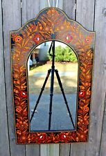 Black & Gold Lacquer Mirror Hand Painted Floral Handmade Olinalá Mexico Folk Art picture