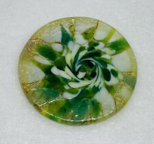 Vintage 1980s Marble Glass Green Floral Art Brooch Pin 2” Art Decor Christmas 20 picture