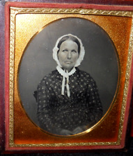 1/6th size Daguerreotype of lady with bonnet in half case picture