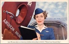 1951 MGM Movie Postcard Three Guys Named Mike Jane Wyman American Airlines Plane picture