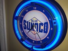 Blue Sunoco Oil Gas Service Station Man Cave Neon Wall Clock Advertising Sign picture