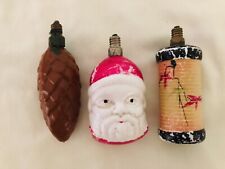 LOT OF 3 ANTIQUE VINTAGE LIGHT BULB CHRISTMAS ORNAMENTS UNTESTED 1 DAMAGED picture