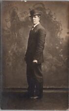 Vintage 1911 RPPC Real Photo Postcard Dapper Young Man in Suit & Bowler Hat picture
