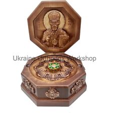 Reliquary Box Carved Orthodox Wooden Handcarved Icon Saint Nicholas 7.48