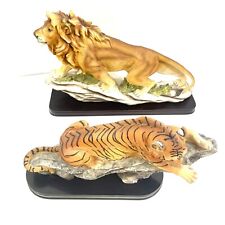 Resting Bengal Tiger & Hunting Lion Resin Figurines With Sturdy Base Decor picture