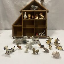 Lot Of 20 Vintage Miniature Animal Figurines Ceramic Cats Dogs Pig With Display picture