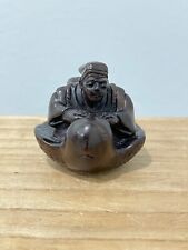 Vintage Possibly Antique Japanese Signed Wood Carved Netsuke Man Riding Bird picture