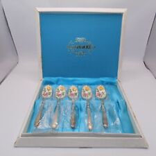 Demitasse Spoons Cloisonne Enamel Flatware Country Rose Set of 5 Vintage picture
