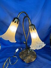 Vint Tiffany Style Lilly Pad table lamp 2 White double tulip shade Frost glass picture